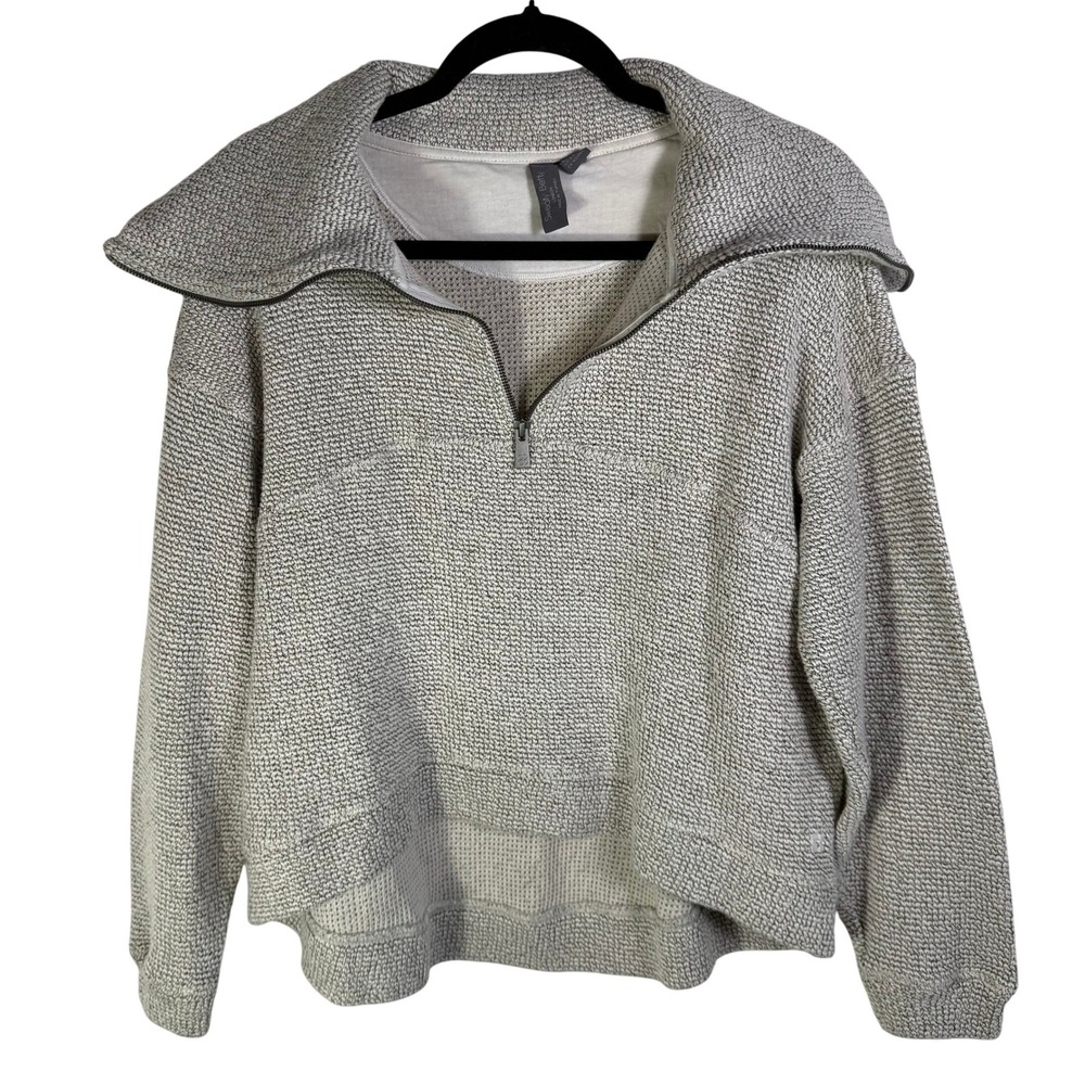 Sweaty Betty Restful Quarter Zip Pullover Grey Marl Textured Knit Size US 6 S